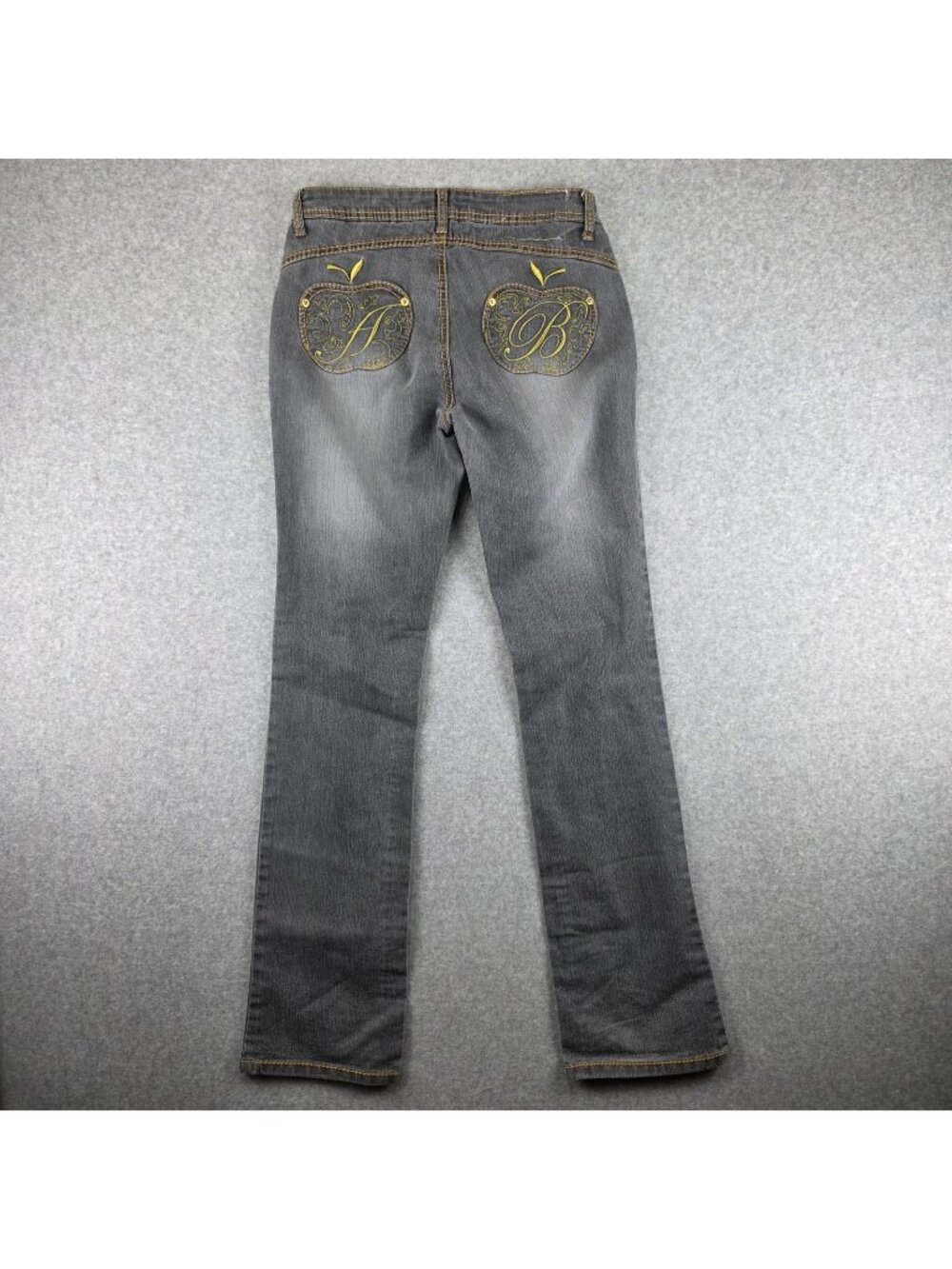 Apple Bottoms Jeans Womens 7/8 Gray Straight Slim Stretch Embroidered Studded